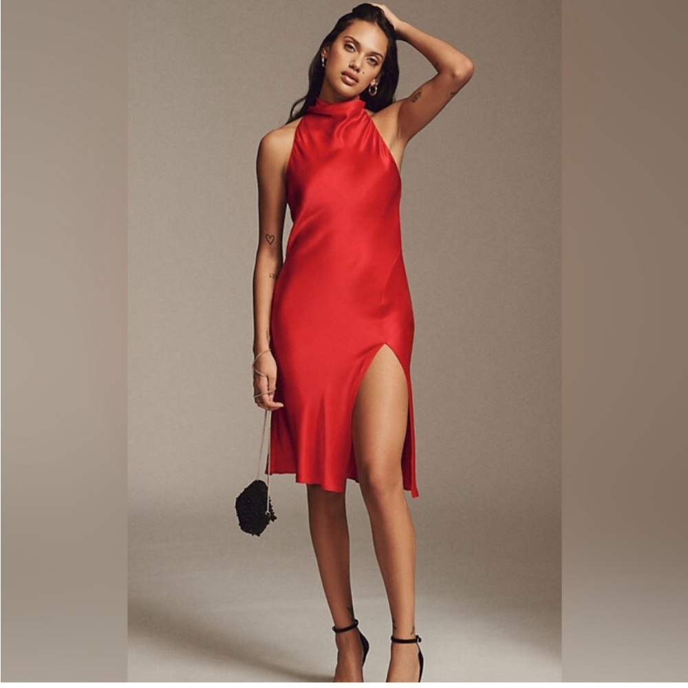 NWT Amanda Uprichard Stanford Side-Slit Turtleneck Midi Dress